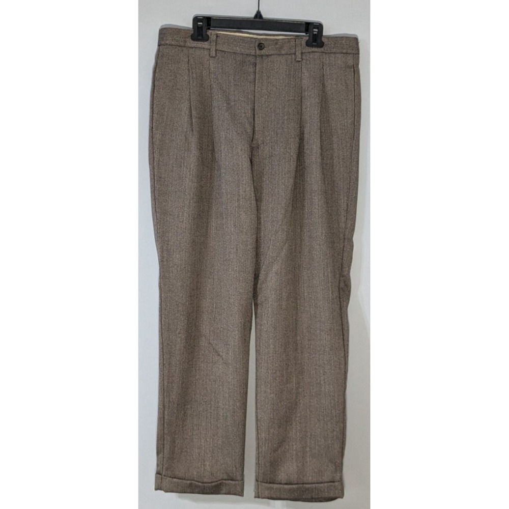 Vintage Gap Pants Mens 36x30 Wool Trousers Houndstooth Brown Cuffed Pleated 90s